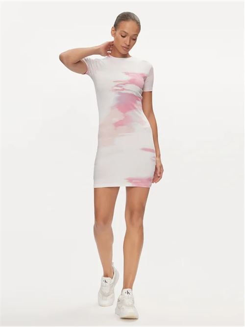 aop rib short sleeve dress CALVIN KLEIN JEANS | J20J2232050LA